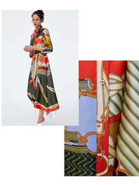 Zara Red Multi-Print Button-Front Maxi Dress